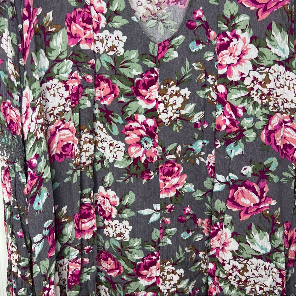 Hippie Floral Blouse in Gray and Pink Size Small Women's - Picture 3 of 10